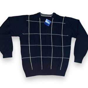 Basic Editions NWT LARGE Cotton/Rayon retro checked black unisex sweater